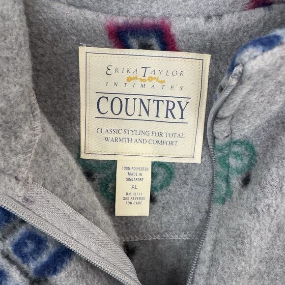 ERIKA TAYLOR COUNTRY Robe Gray Fleece Plush Long Sleeve Zip Front Pockets XL EUC - Picture 9 of 9